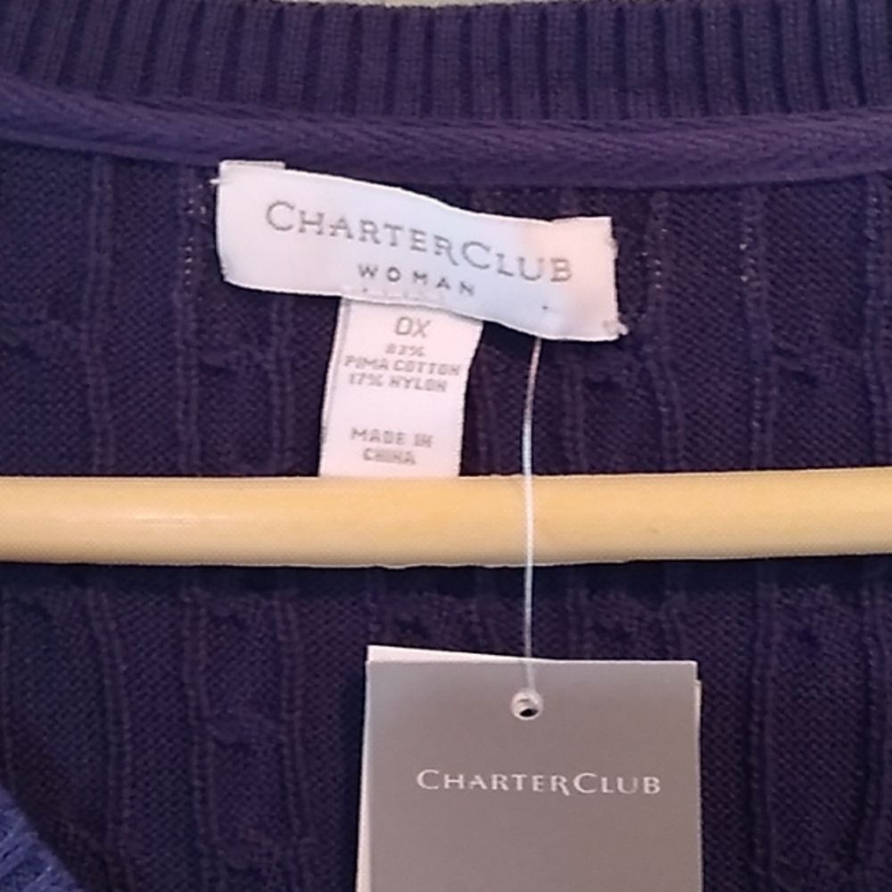 Charter Club size ox polyester nylon purple v-neck cardigan long sleeves - Picture 2 of 6